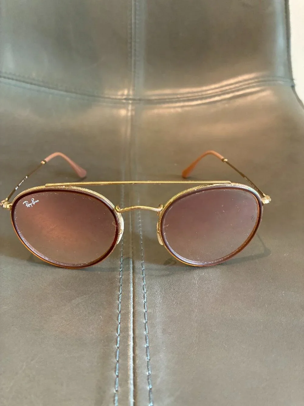 Ray Ban Round Double Bridge Sunglasses (Gold Frame) - Picture 1 of 12